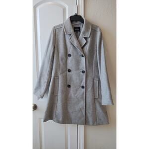 Express Wool Blend Womens Coat Small Gray Double Breasted unbelted Black Buttons